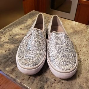 Keds silver sparkle slide on loafers